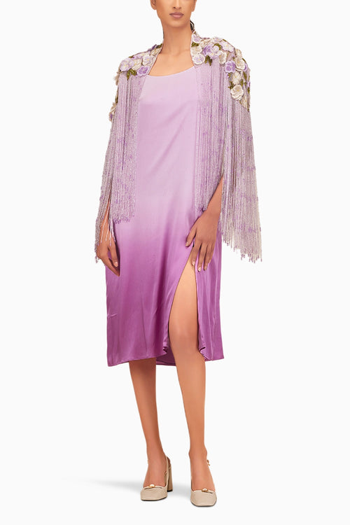 Pansy Fringe Cape with Slit Dress