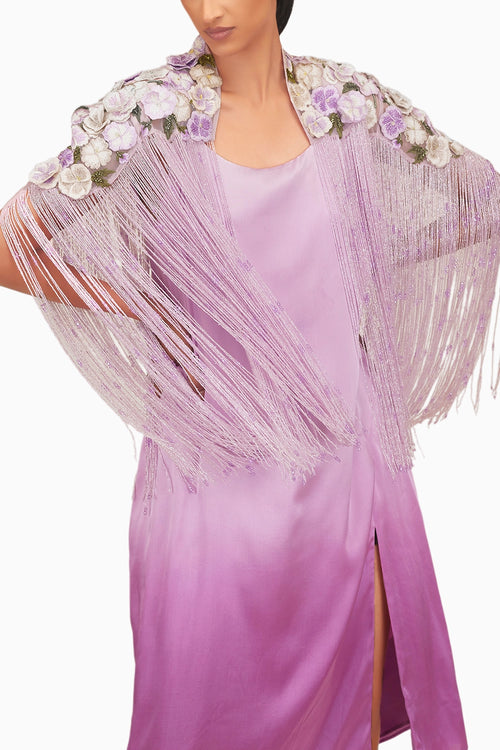 Pansy Fringe Cape with Slit Dress