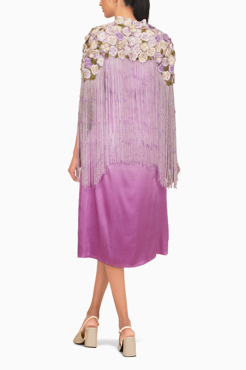 Pansy Fringe Cape with Slit Dress