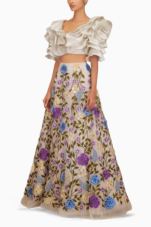 Carnation Floral Skirt with Drape Top