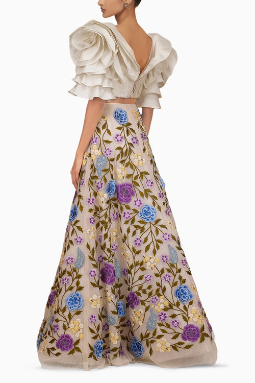 Carnation Floral Skirt with Drape Top