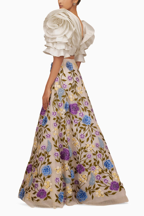 Carnation Floral Skirt with Drape Top