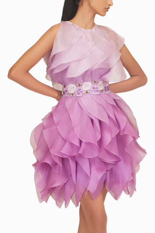 Ombre Ruffle Dress With  Belt
