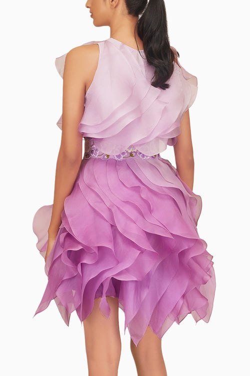 Ombre Ruffle Dress With  Belt