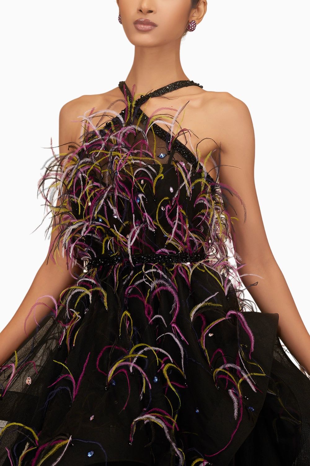 Multi Feather Gown with Belt