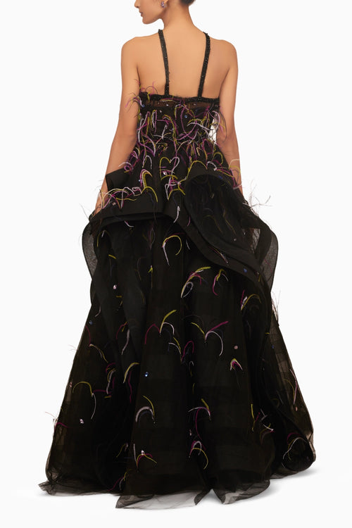 Multi Feather Gown with Belt
