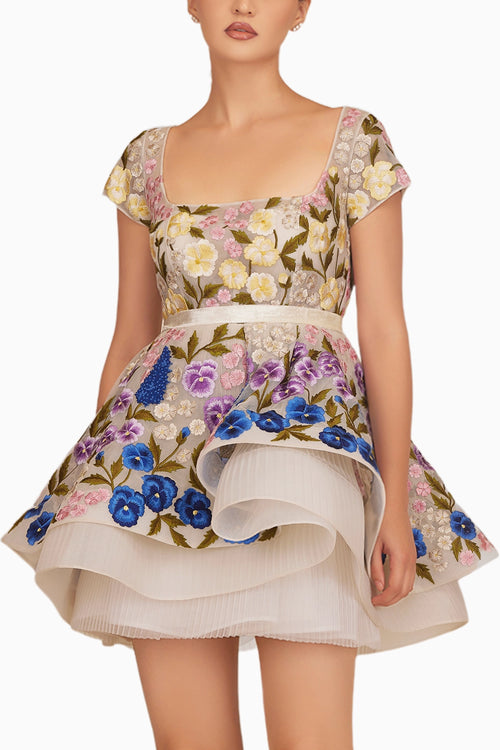 Ombre Floral Mini Dress With Belt
