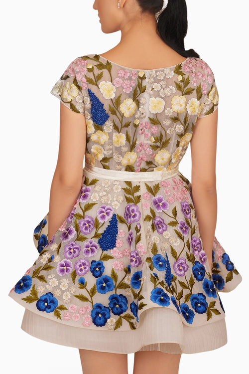 Ombre Floral Mini Dress With Belt