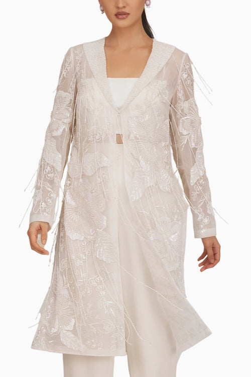 Floral Fringe Jacket With Bandeau And Pant