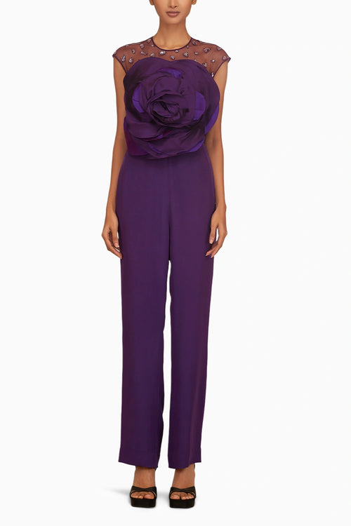 Jumbsuit With 3D Flower And Crystals