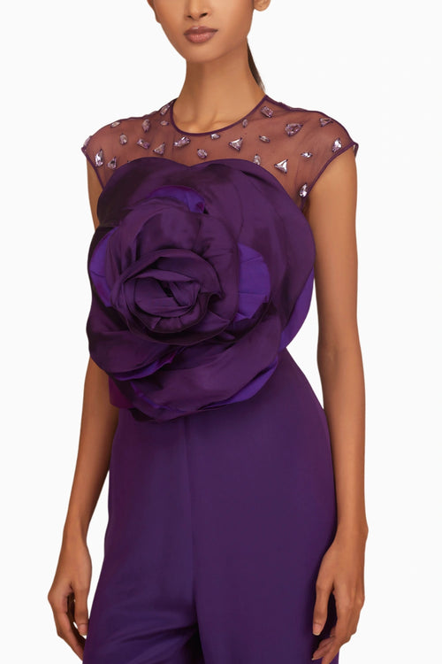 Jumbsuit With 3D Flower And Crystals