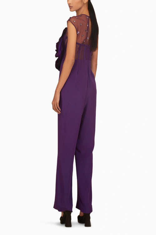 Jumbsuit With 3D Flower And Crystals