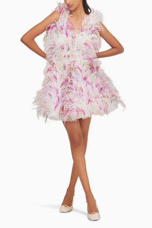 Multi Feather Mini Dress with Belt