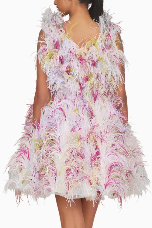 Multi Feather Mini Dress with Belt