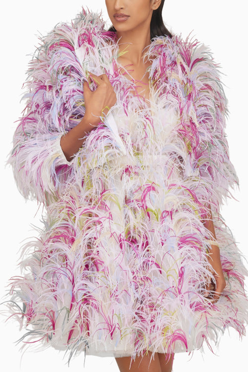 Multi Feather Mini Dress with Belt