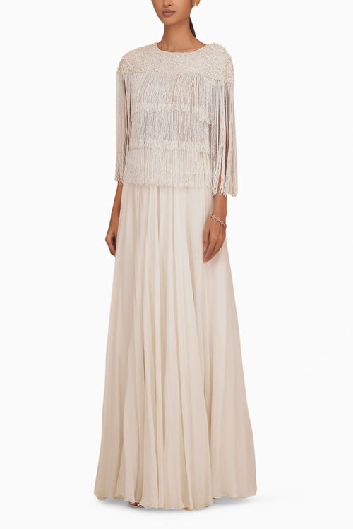 Fringe Cape With Chiffon Skirt