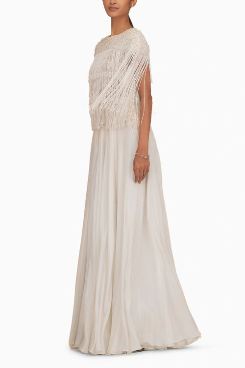 Fringe Cape With Chiffon Skirt