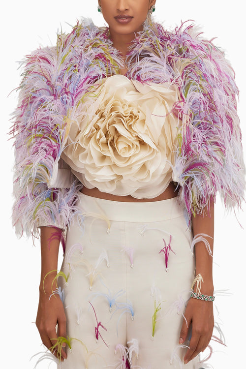 Multi Feather Cropped Jacket