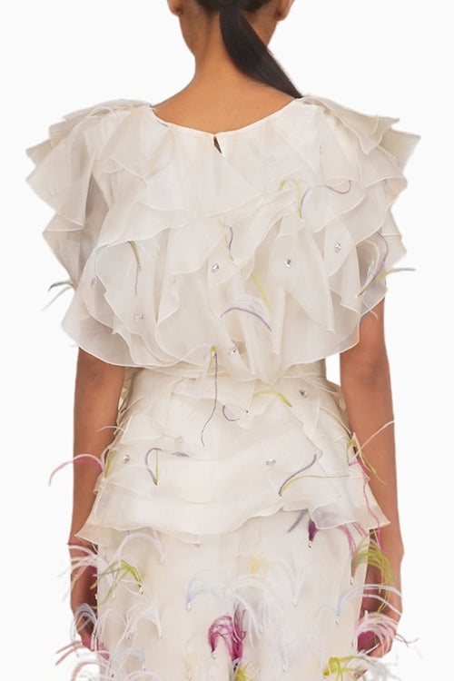Feather Ruffle Top With  Belt