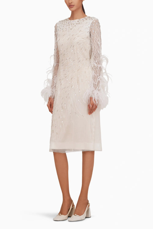 Beaded Feather Midi Dress