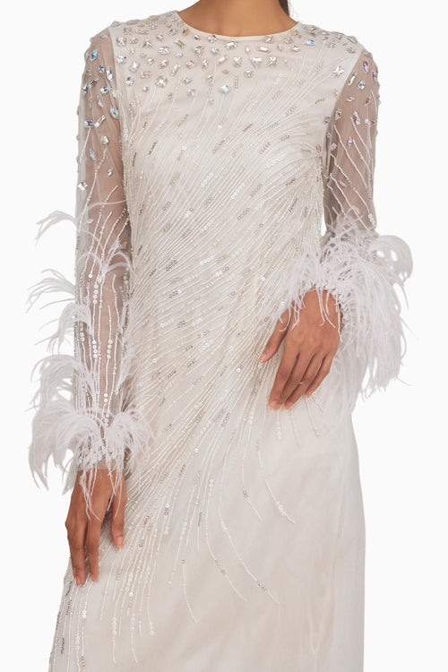 Beaded Feather Midi Dress