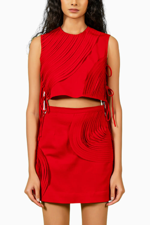 Red Textured Co-ord Set