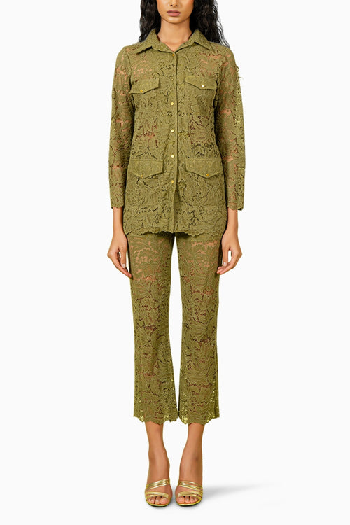 Olive Guipure Lace Co-ord Set
