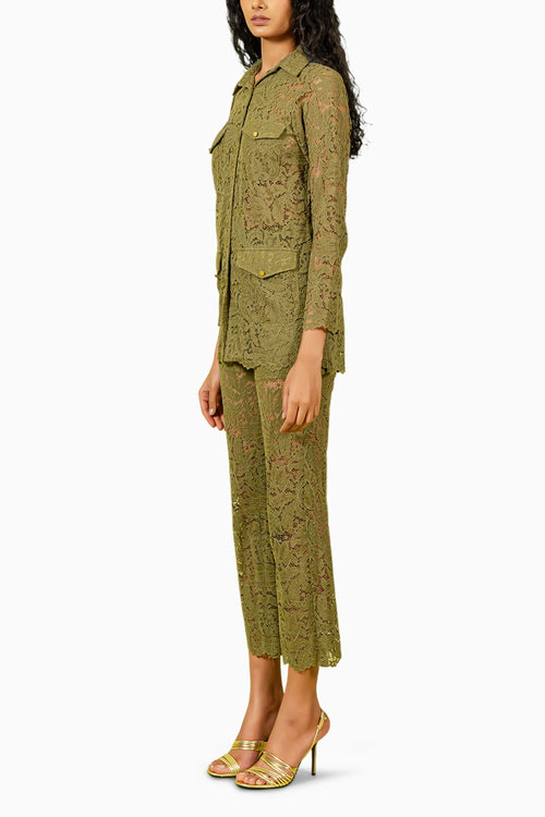 Olive Guipure Lace Co-ord Set