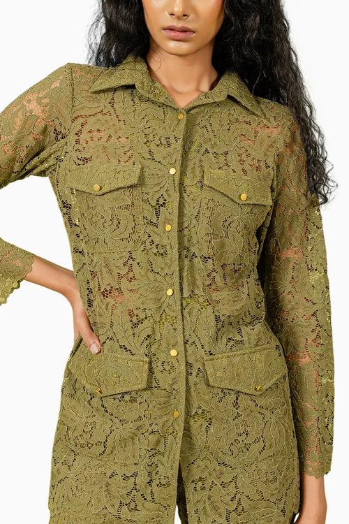 Olive Guipure Lace Co-ord Set