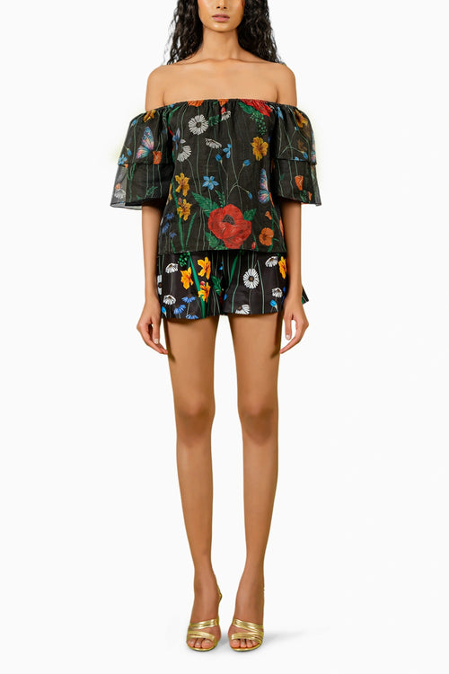 Black Floral Off Shoulder Co-ord Set