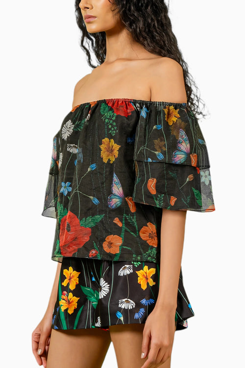Black Floral Off Shoulder Co-ord Set