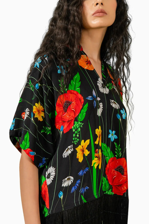 Black Floral Crepe Co-ord Set