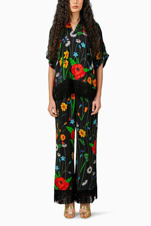 Black Floral Crepe Co-ord Set