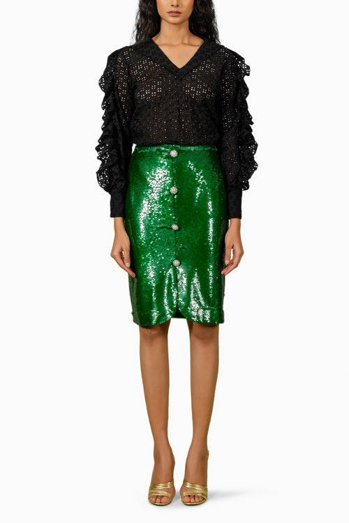 Pigment Green Front Slit Skirt