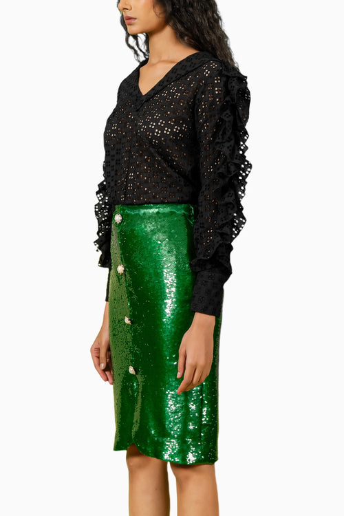 Pigment Green Front Slit Skirt