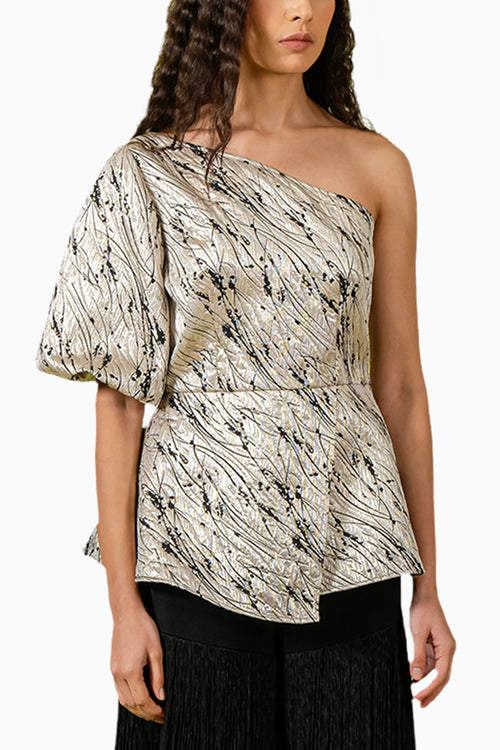 Silver Black Peplum Top