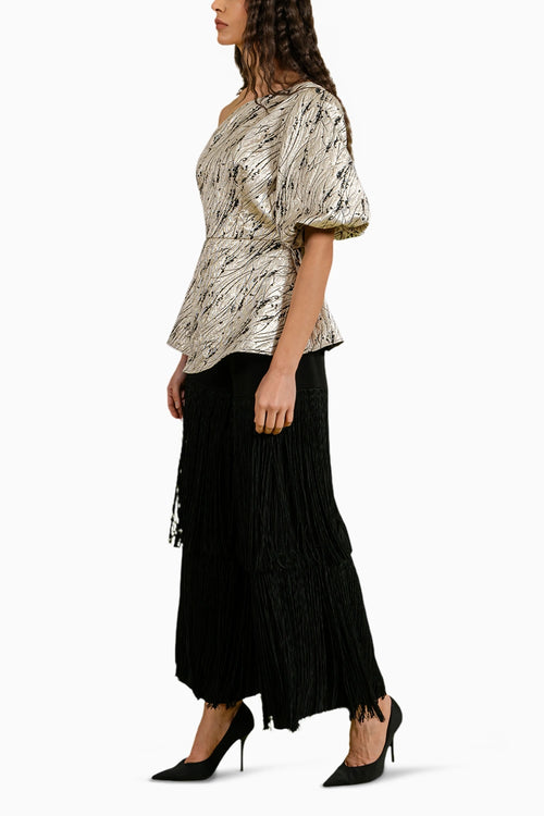 Silver Black Peplum Top