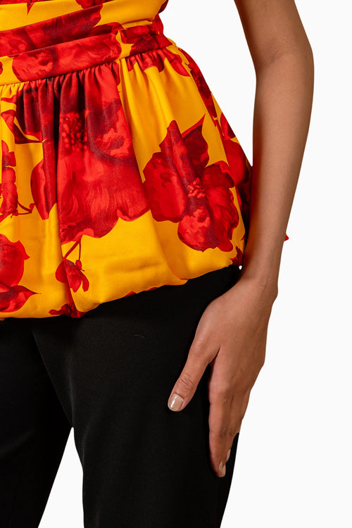 Yellow Red Floral Print Top