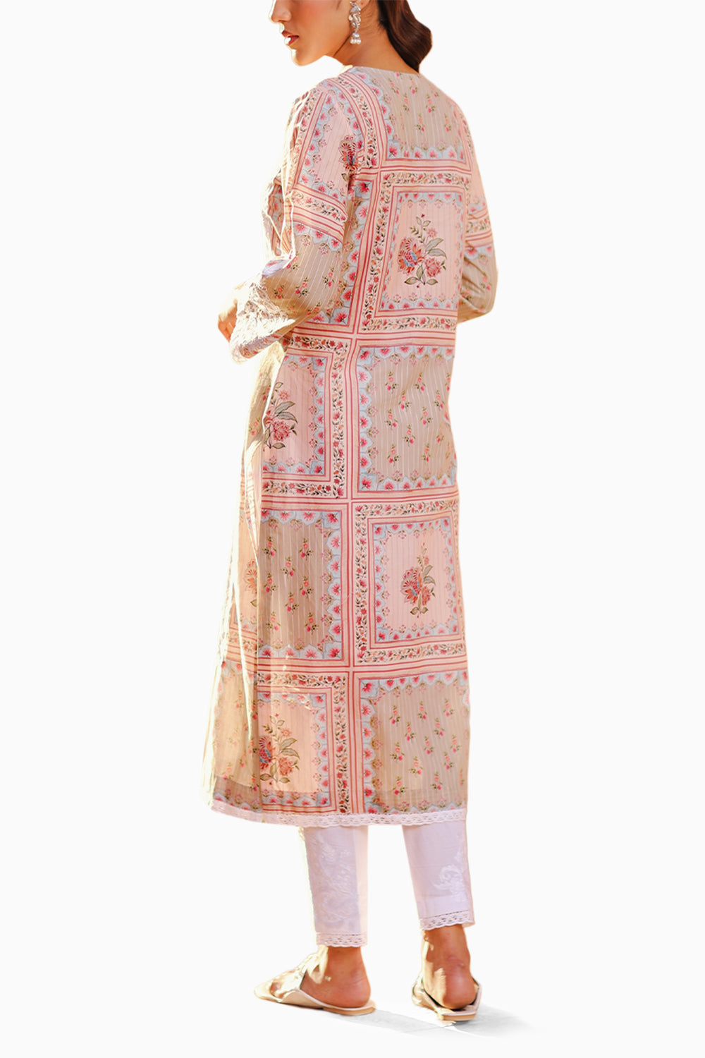 Pink and Sage Roshanara Kurta and Pants with Dupatta