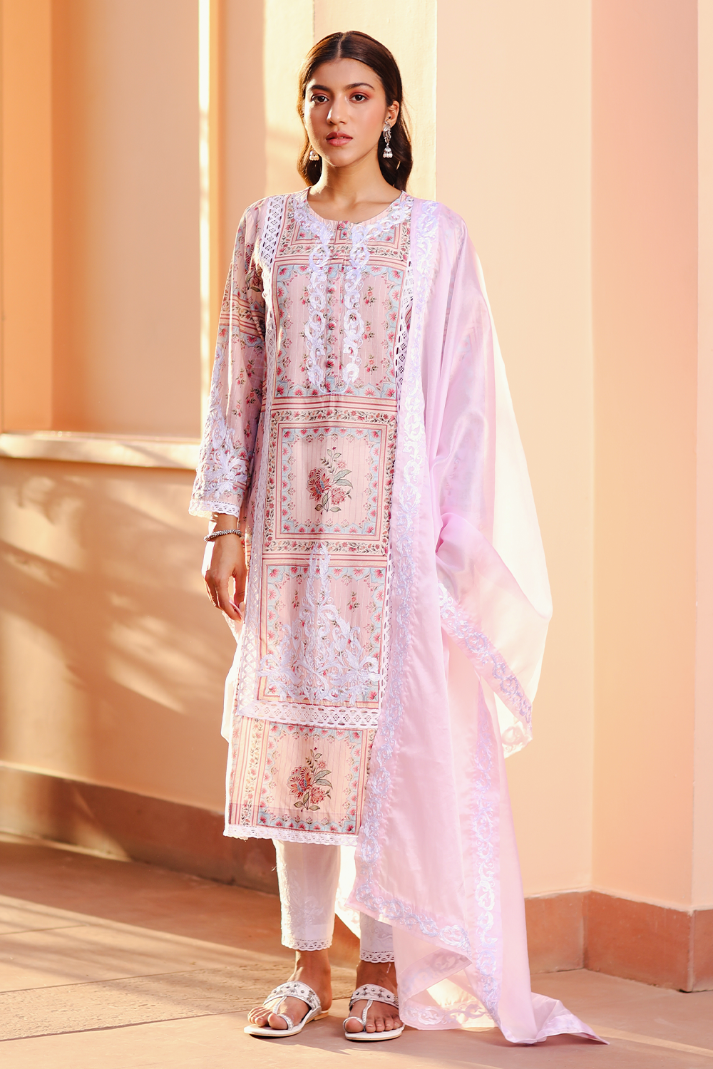 Pink Roshanara Kurta and Pants with Dupatta