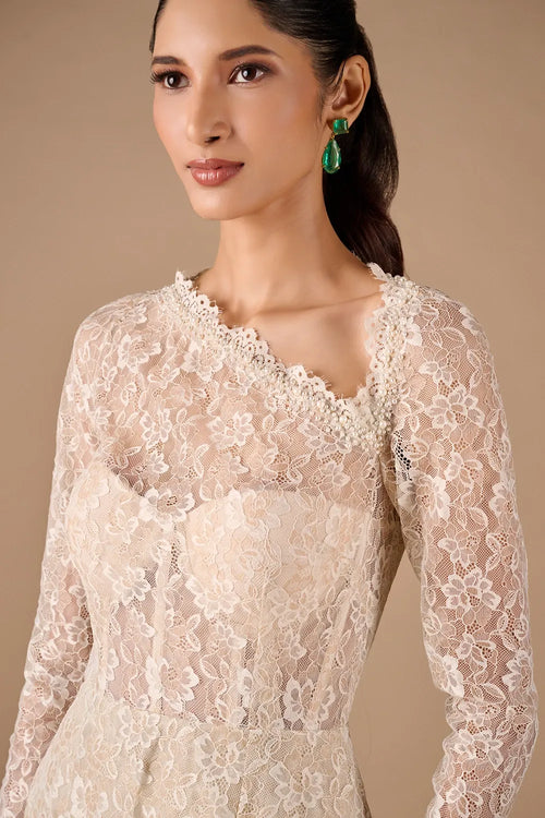 Multi Floral Lace Midi Dress