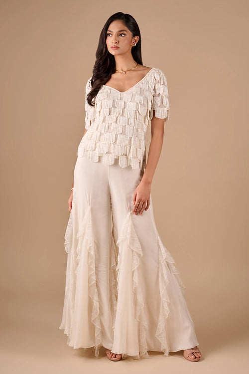 Lace Ruffle Godet Pants