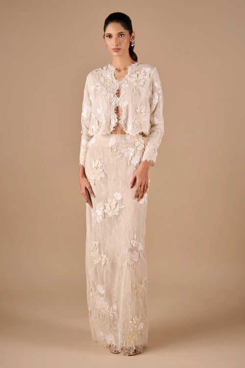 Floral Fringe Lace Maxi Skirt