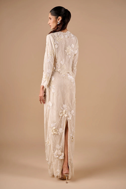 Floral Fringe Lace Jacket With Maxi Skirt