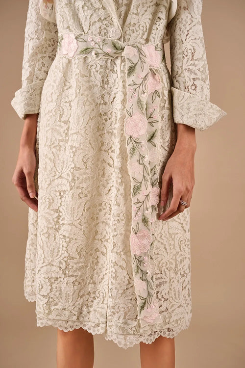 Floral Lace Trench Dress With Belt