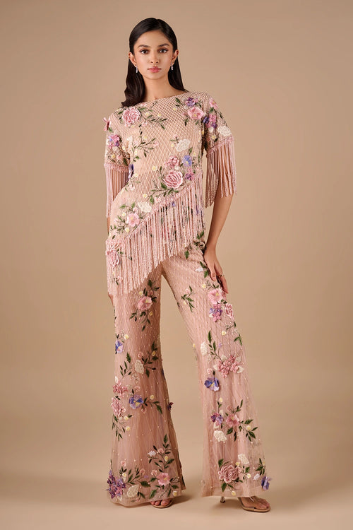 Floral Grid Flare Pants