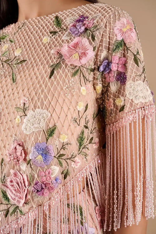 Floral Grid Fringe Top With Flare Pants