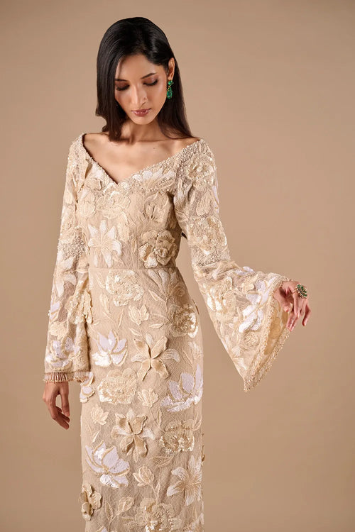 Floral Lace Sequin Gown