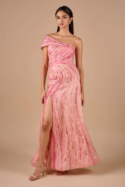 Two Tone Textured Slit Gown