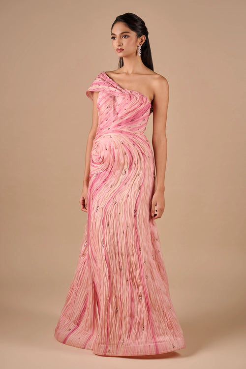 Two Tone Textured Slit Gown